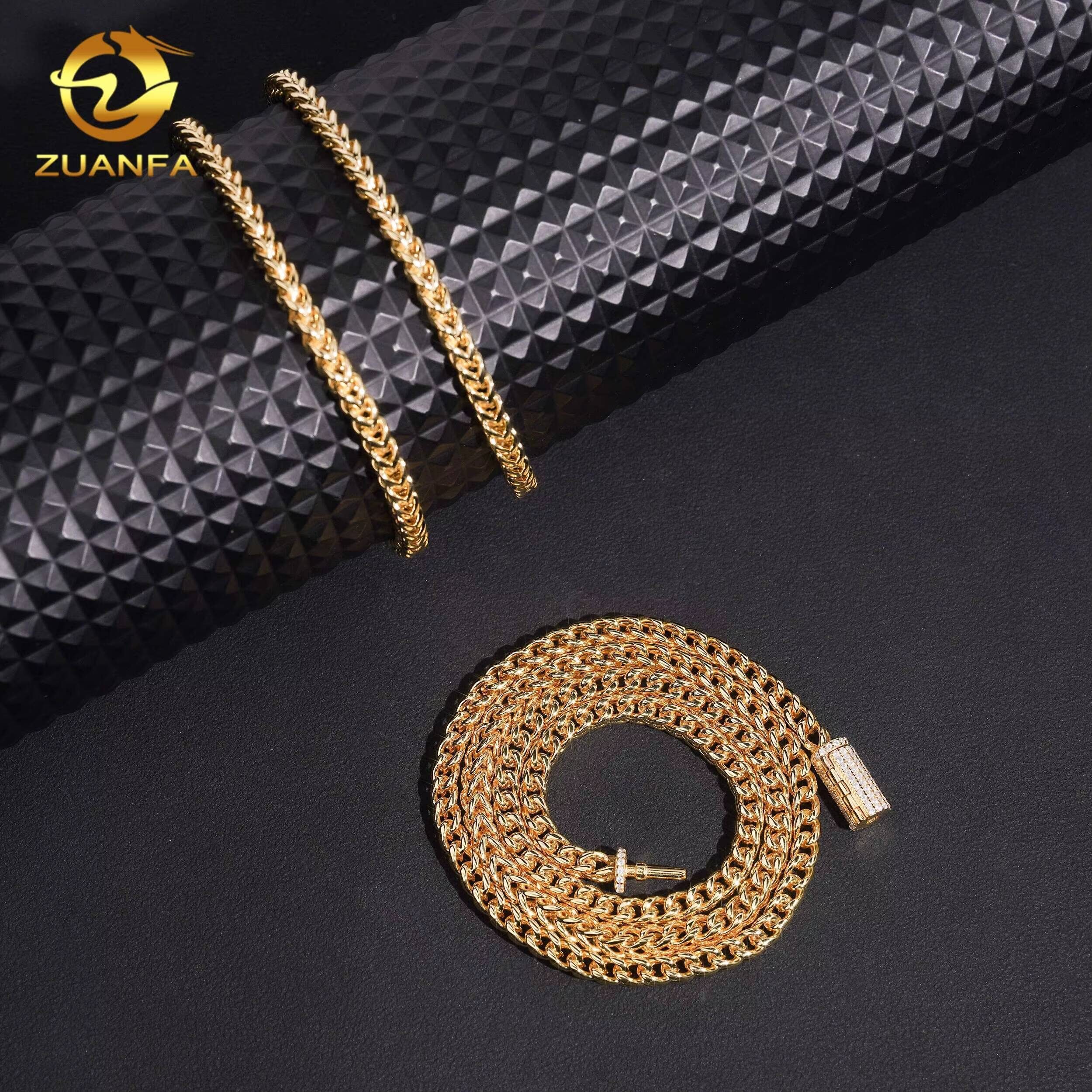 Fast Shipping 4mm 316L Stainless Steel Franco Chain with Moissanite Lock Gold Plated Men Hip Hop Cuban Link Chain Fashion Chain