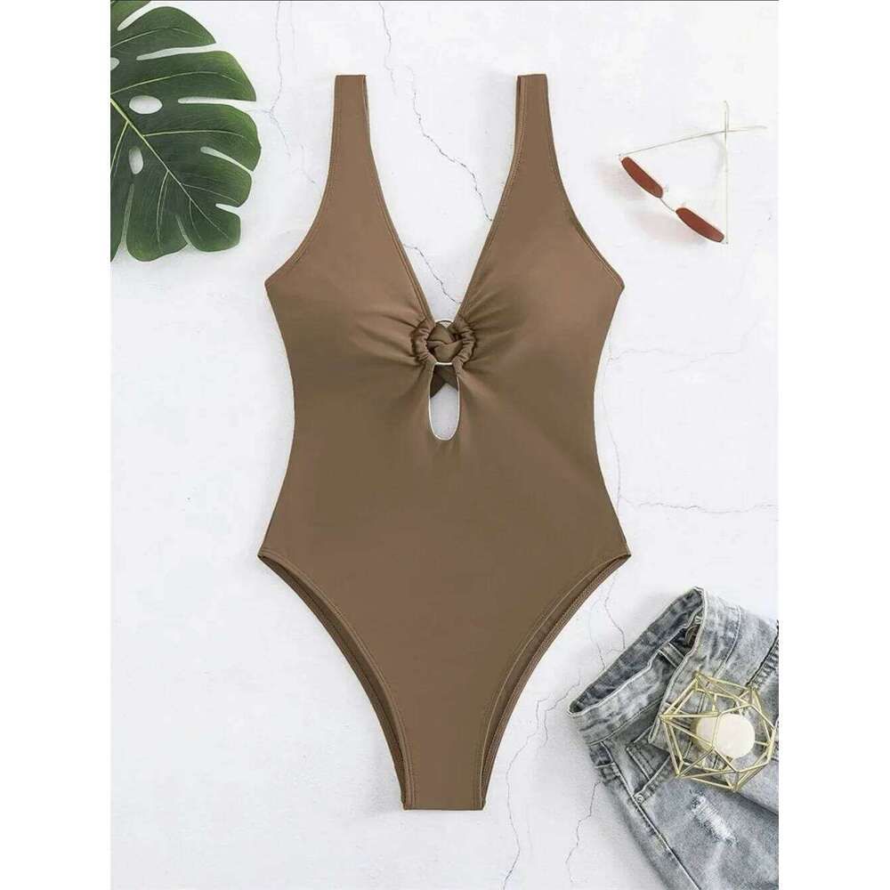 Twisted Hollow Out Bikini Micro Monokini Rings Sexy Deep-V Swimsuit Women Swimwear One-piece Beach Bathing Suit Vacation Outfits XJ260206
