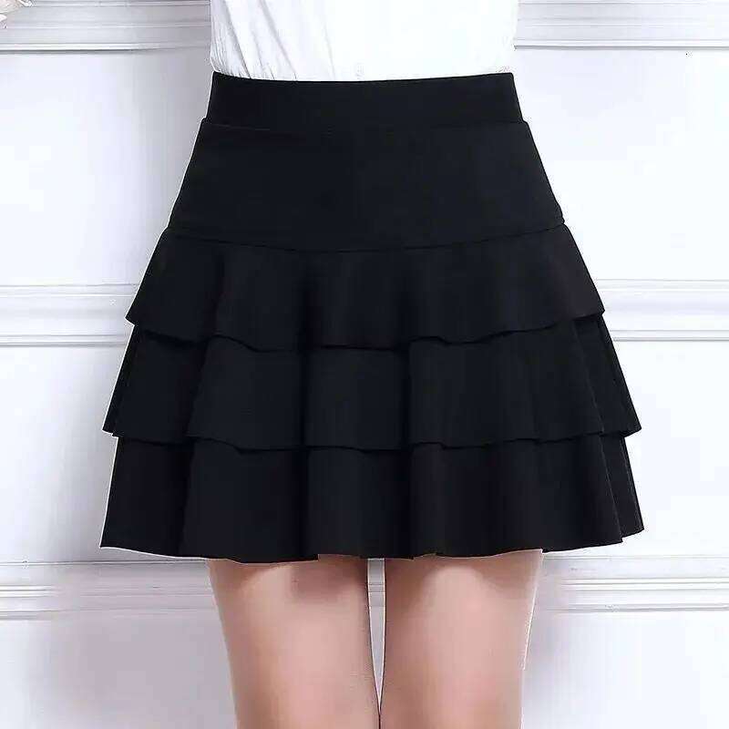 Kawaii Women's Cake Harajuku Summer Winter High Slim Unkempt Black Elastic Waist Anti-glowing Lining Mini Skirt Sexy XJ260309