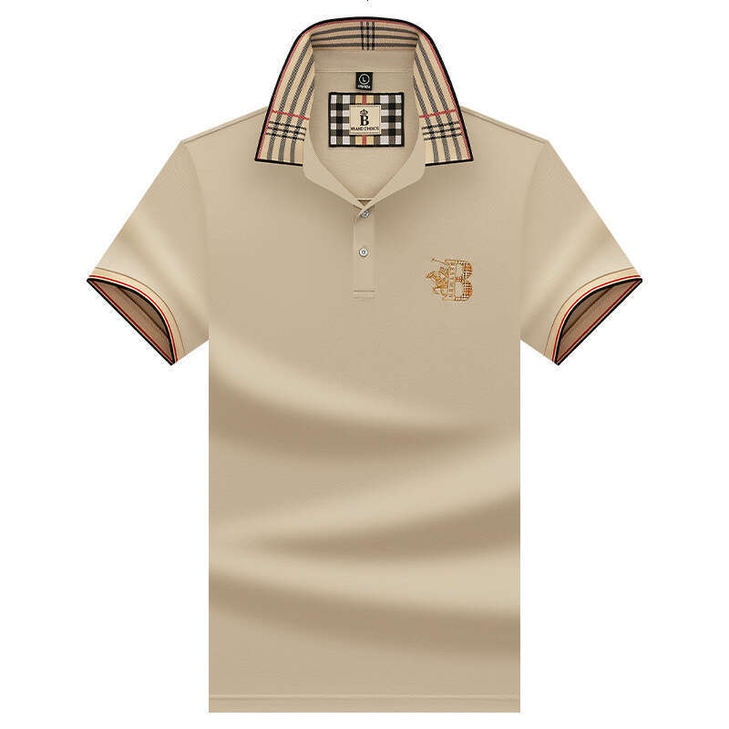 Paul Genuine Brand Mens Summer Turn-Down Collar Dad Clothes Loose Casual Ice Silk Polo Shirt For Men