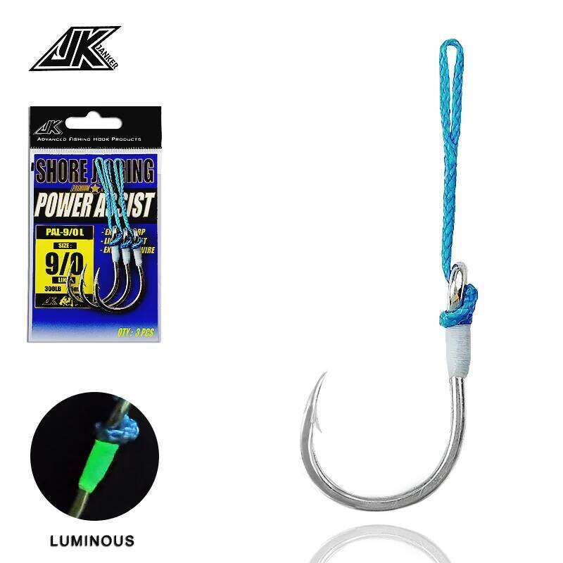 JK PAL-L Assist Spoon Saltwater 1/0-11/0 4X Circle Hooks Glow Wrap PE Blue Line high quality Sea Bait Fishing Fishhook S260305