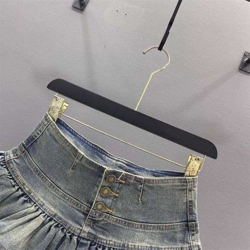 Woman Vintage Denim Pleated Lace Fold Design A-line Short Skirt Built in Shorts American Spicy Girl Korea Fashion Hotsweet XJ260309