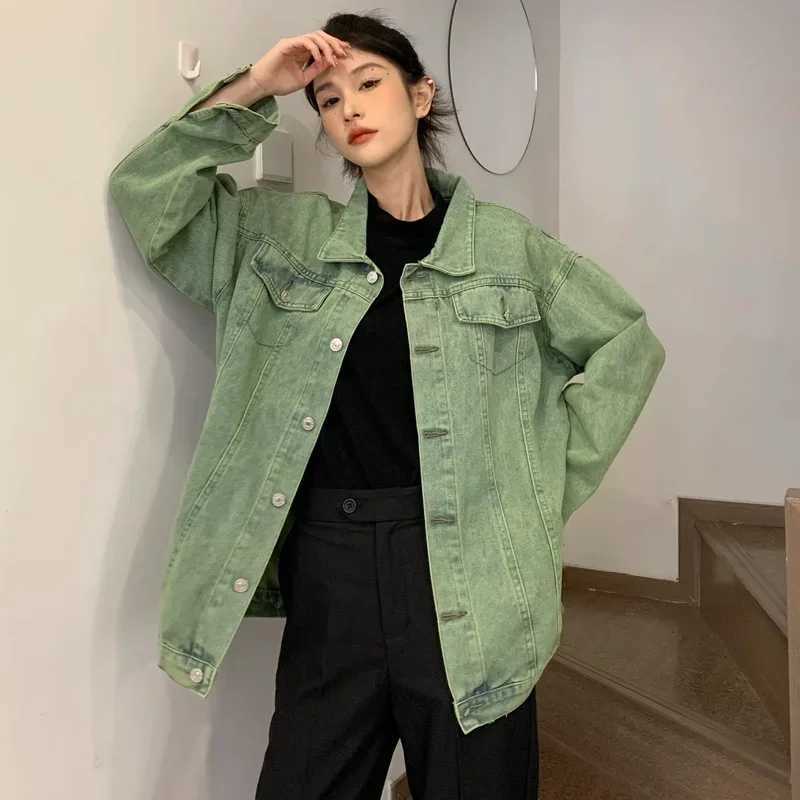 New Denim Jacket Men and Woman Harajuku Loose Jeans Jackets Korean Female High Street Green Washed Fashion Coats Male M260309