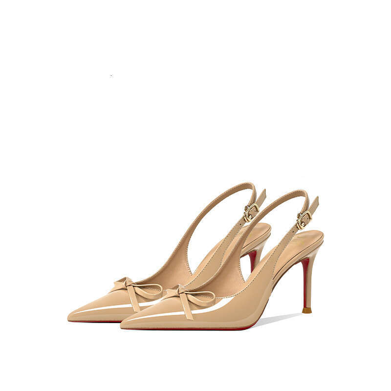 Women In Bowknot Leather Shoes New Pointed Stiletto High Heels Closed Toe Backless Sandals