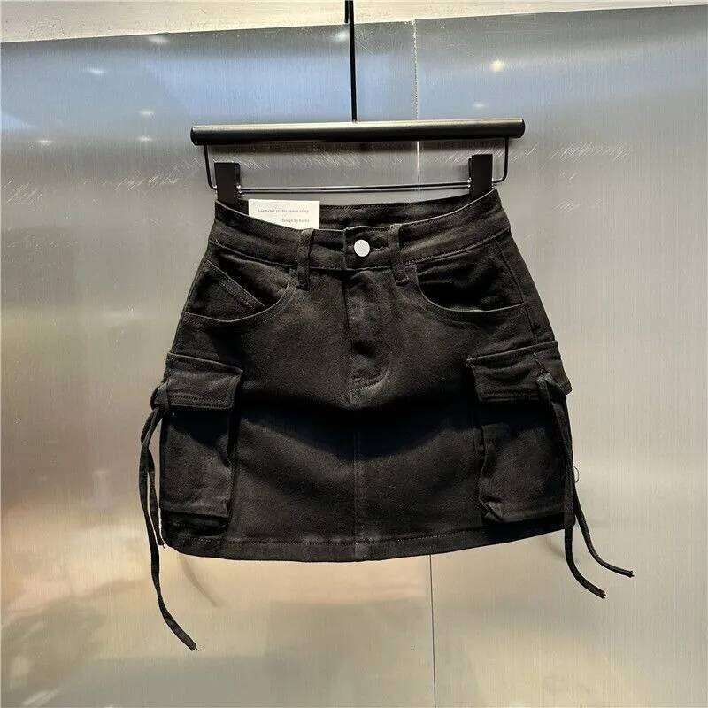 2024 New Fashion Three Dimensional Strap Pocket Wash High Tooling Denim Women Y2K Summer Vintage Casual Joker A Skirt XJ260309