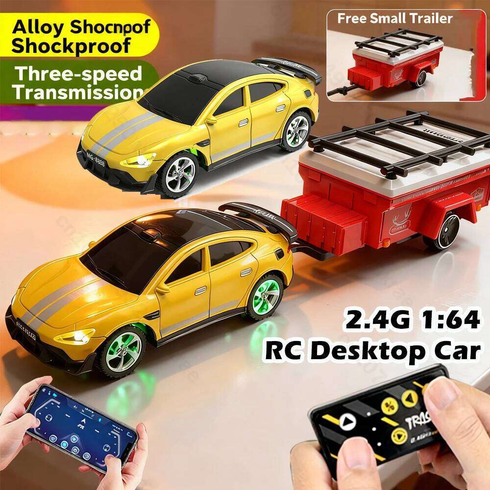 1:64 Mini RC Drift Racing Alloy Desktop Model Remote Control Sports with Light Trailer Children Toy Car Xmas Gift C260306