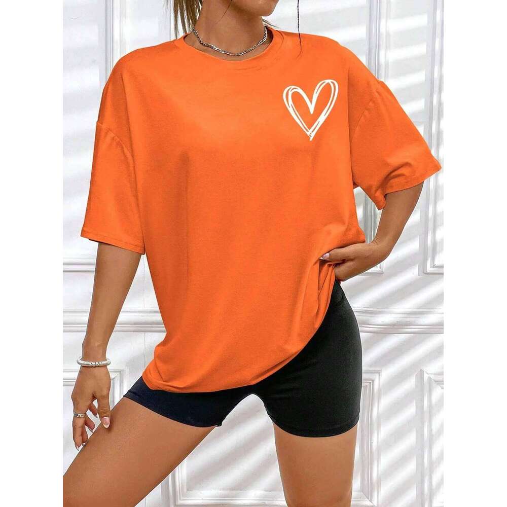 Simple Love Printed Womens T Shirts Summer Breathable Clothes Casual Fashion Short Sleeve Street Oversized All Match T-Shirts XJ260306
