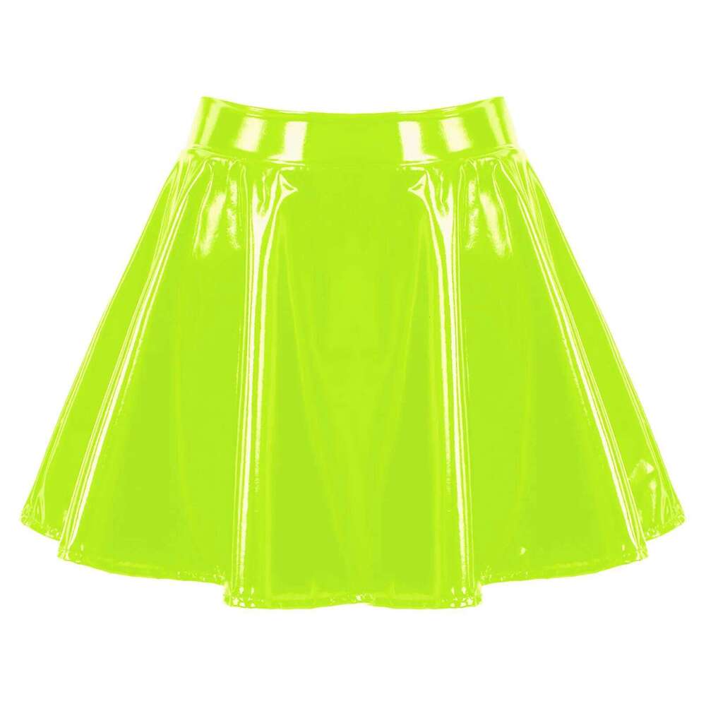 Womens Latex Miniskirt Patent Leather Flared Skirts Rave Party Nightclub Stage Performance Costume for Pole Dancing Clubwear XJ260309