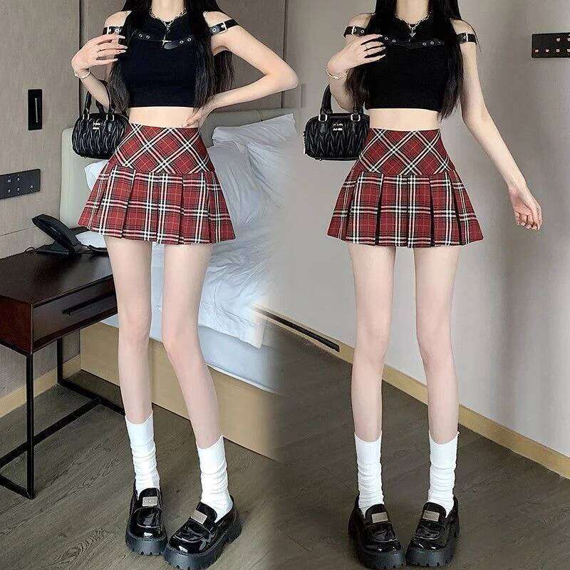 Summer Lady Slim Fit Thin Wrap Hip Girls Korean High Waist A-line New Female Coffee Plaid Designer Skirts XJ260309