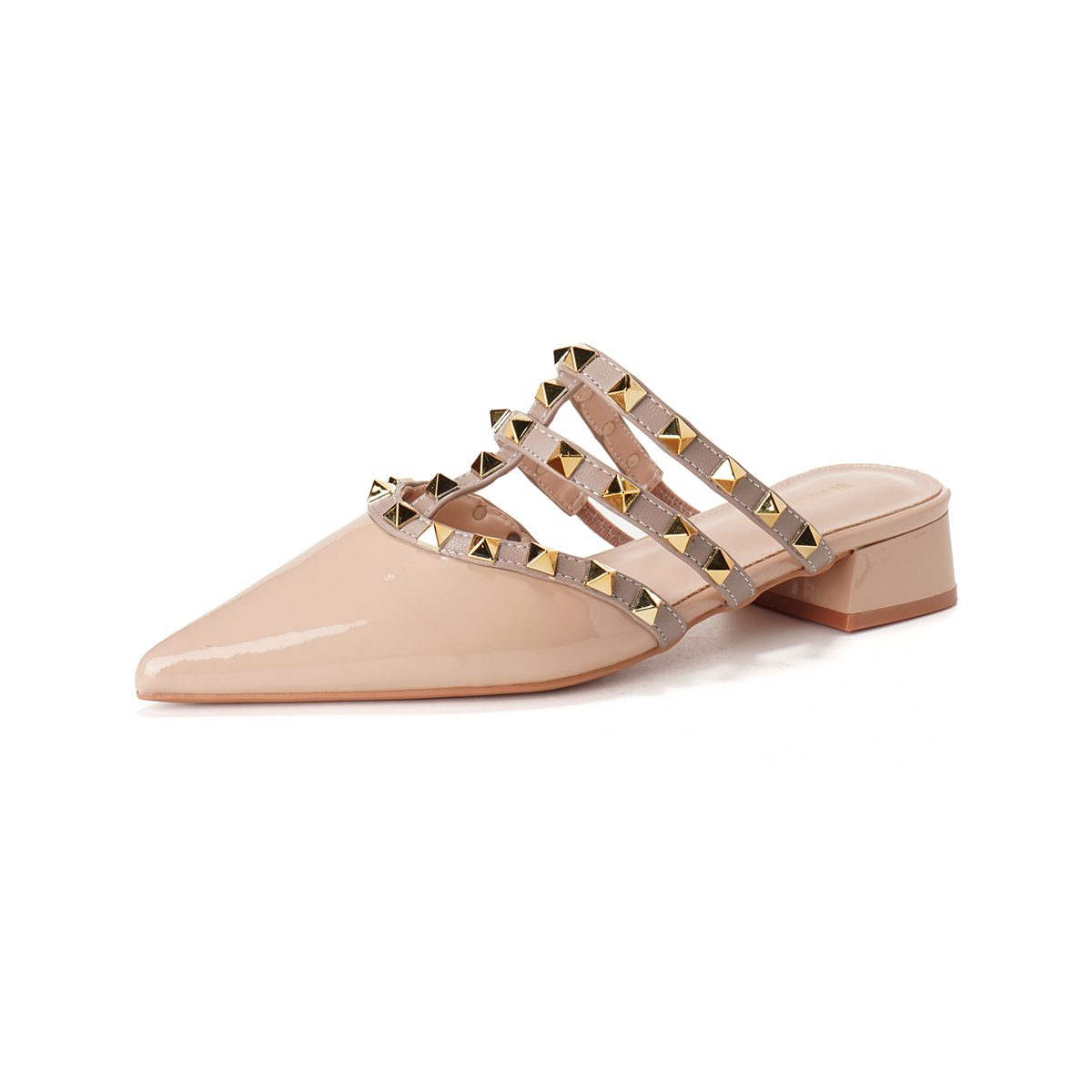 Free shipping designer slippers for womens flat sandals black beige Fashionable and versatile Rivet thick heel toe half slipper plus size 34-42