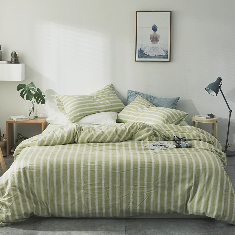 Class A Pure Cotton Dyed-in-the-Yarn Pre-washed Cotton Four-Piece Set with Cotton Fitted Sheet - Manufacturer Supply 2
