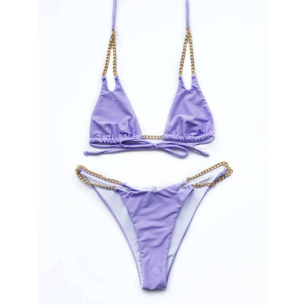 Sexy Metal Chains Bikini Extreme String Backless Micro Swimsuit Thongs Swimwear Women Beach Outfit Bathing Suit Bikinis De Mujer XJ260206