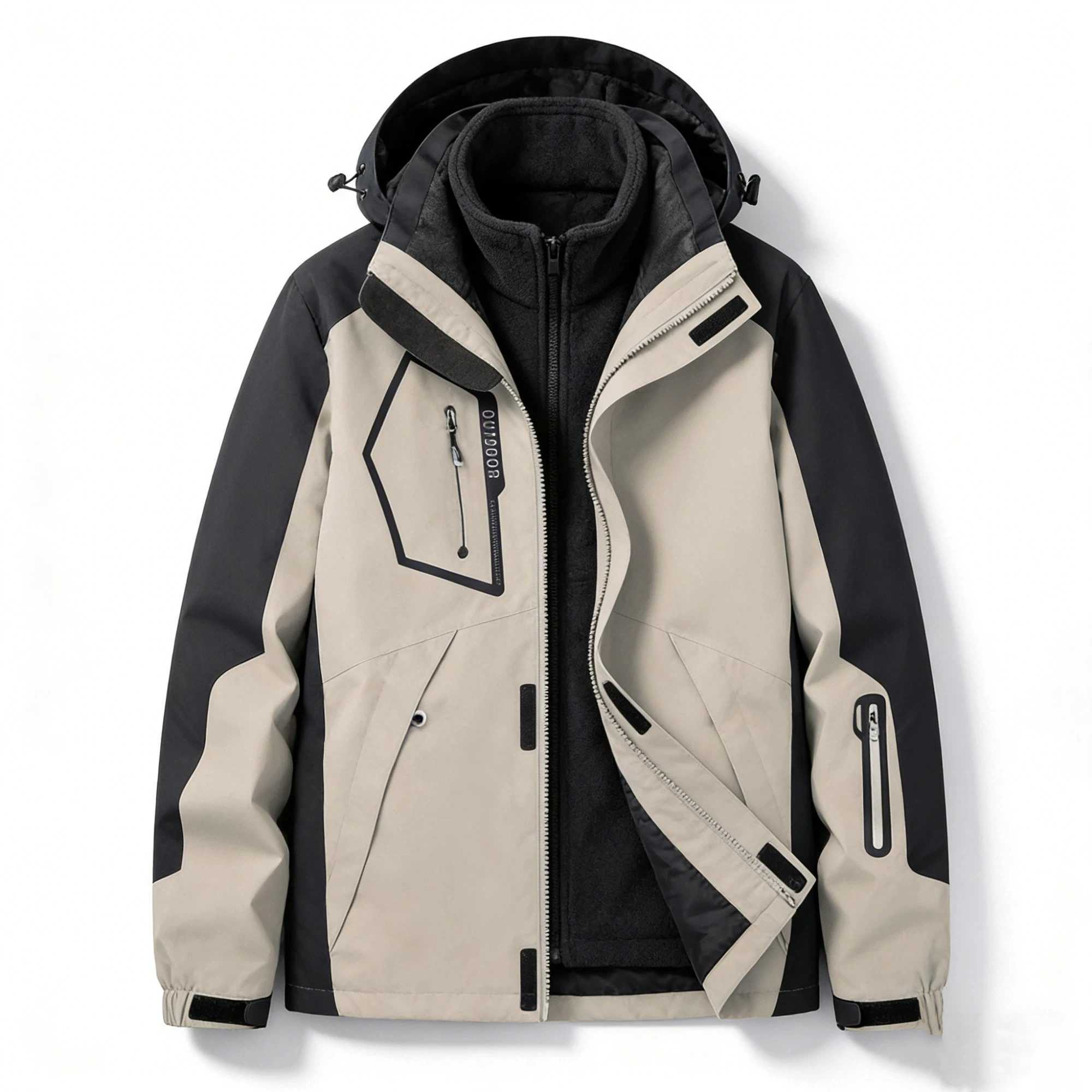 Mens 3 in 1 Jacket Detachable Fleece Windproof Waterproof Winter Coat Outdoor Hiking Ski Jacket with Hood Unisex Hiking Suit M260309