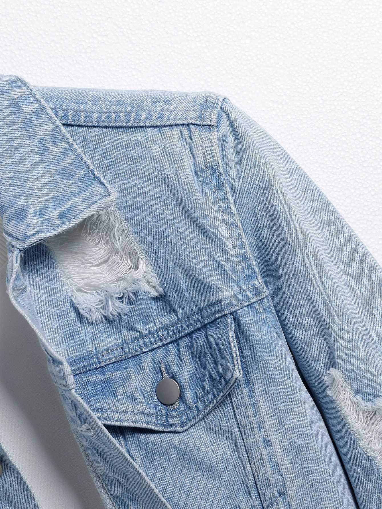 Mens light blue ripped denim jacket Stylish and trendy Street casual M260309