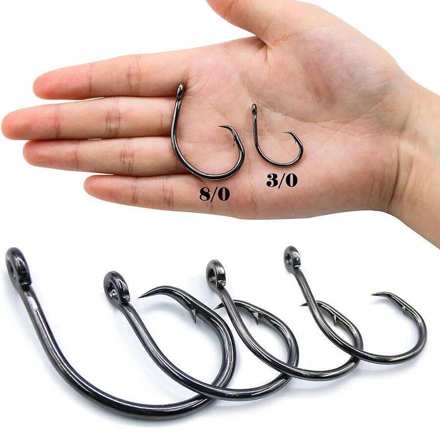 Black Offset Circle Hooks for Big Game Saltwater Tuna Fishing Hook 4# 1# 1/0# 2/0# 3/0# 4/0# 5/0# 6/0# 7/0# 8/0# 10/0# 12/0# S260305