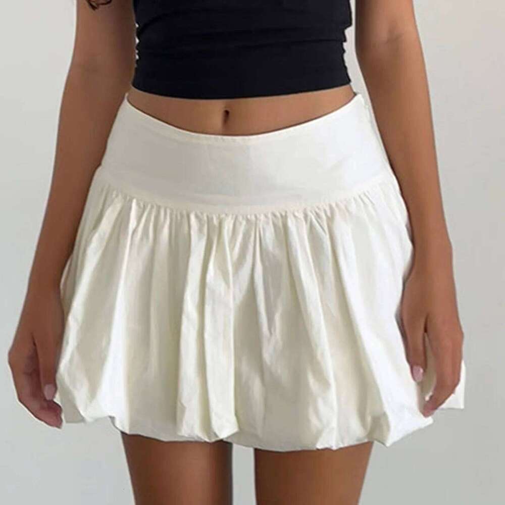 Solid Color Low Rise Puffy Short A-Line Women Summer Mini Skirt for Party Club White/Black XJ260309