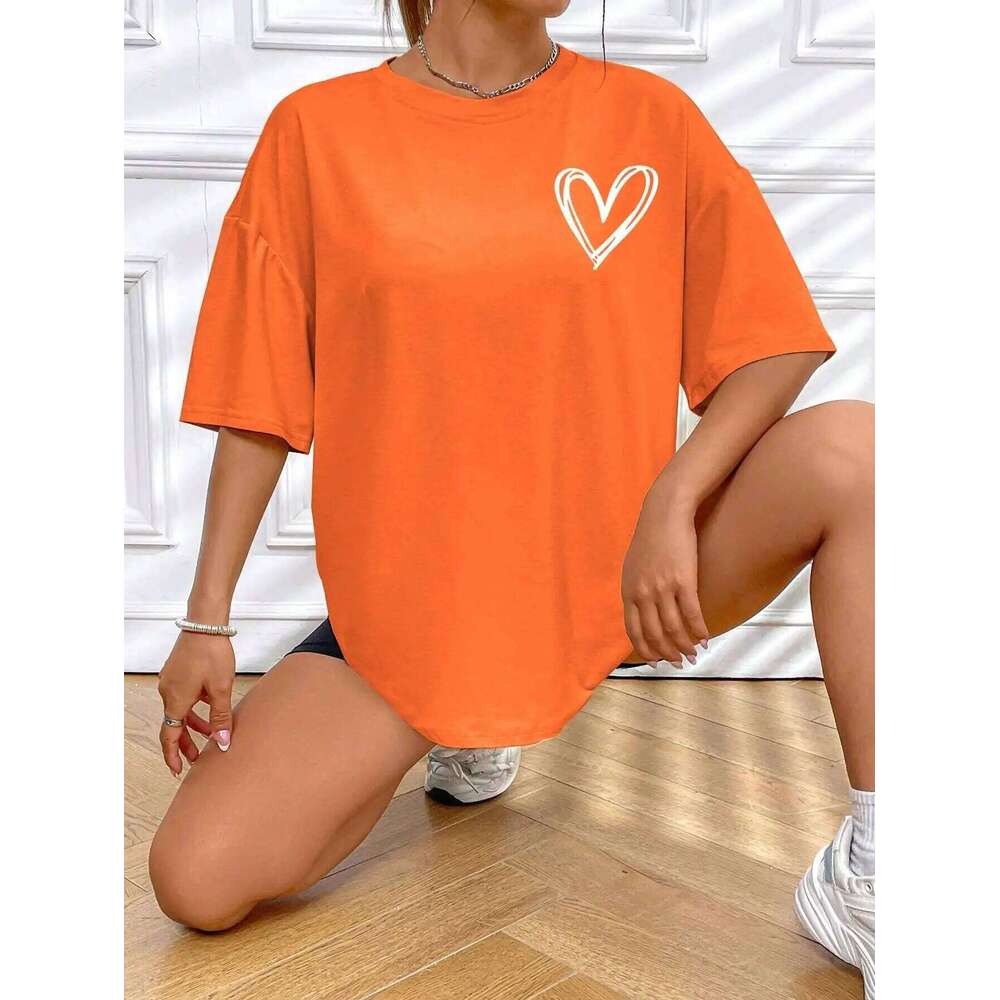 Simple Love Printed Womens T Shirts Summer Breathable Clothes Casual Fashion Short Sleeve Street Oversized All Match T-Shirts XJ260306