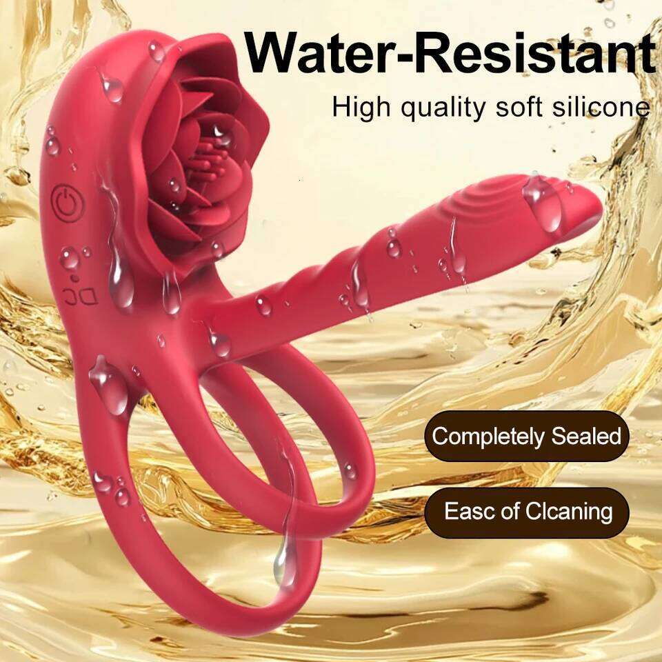 Remote Control Vibrating Cock Sleeve with Rose Clitoral Stimulator Penis Ring Vibrator Adult Sex Toys for Men Women 26H0309