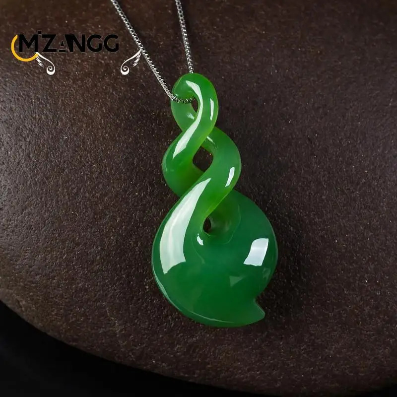 Natural Handcarved Green Jade Pendant Lucky Wealth Fashion Ladies Necklace Men Personalized White Amulet Holiday Gift 260309