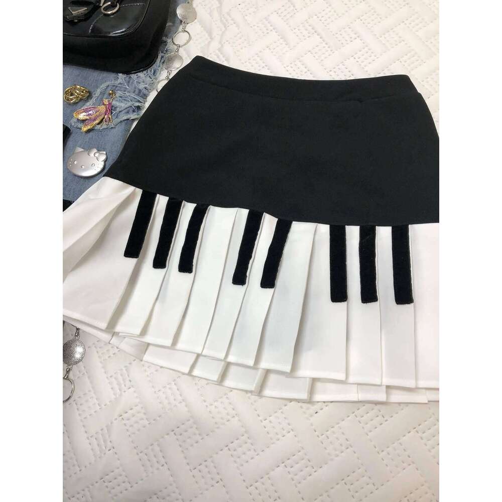 Spring Black White Spliced Women Short 2025 Y2k Slim Design Harajuku Mini Skirt Female Empire Korea Fashion Chic Outfits XJ260309