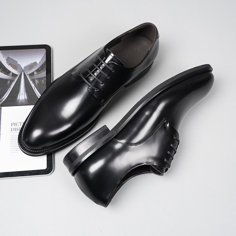 New Men's Leather Shoes Derby Wedding Lightweight Handmade Bright Surface Pearl Strap British Style Leather Footwear - view 5