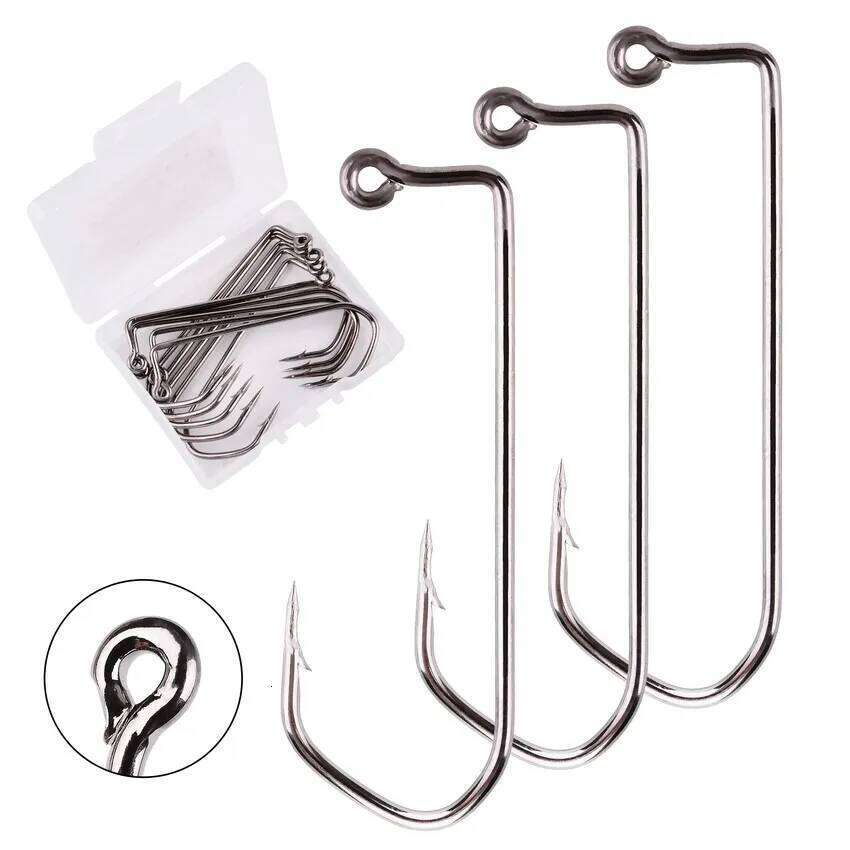 10pcs/box 7150 Jig Fishing Hooks Barbed Black Hook High Carbon Steel Barbarian 90 Degree Size 1# to 6/0# Fishhook S260305 33b