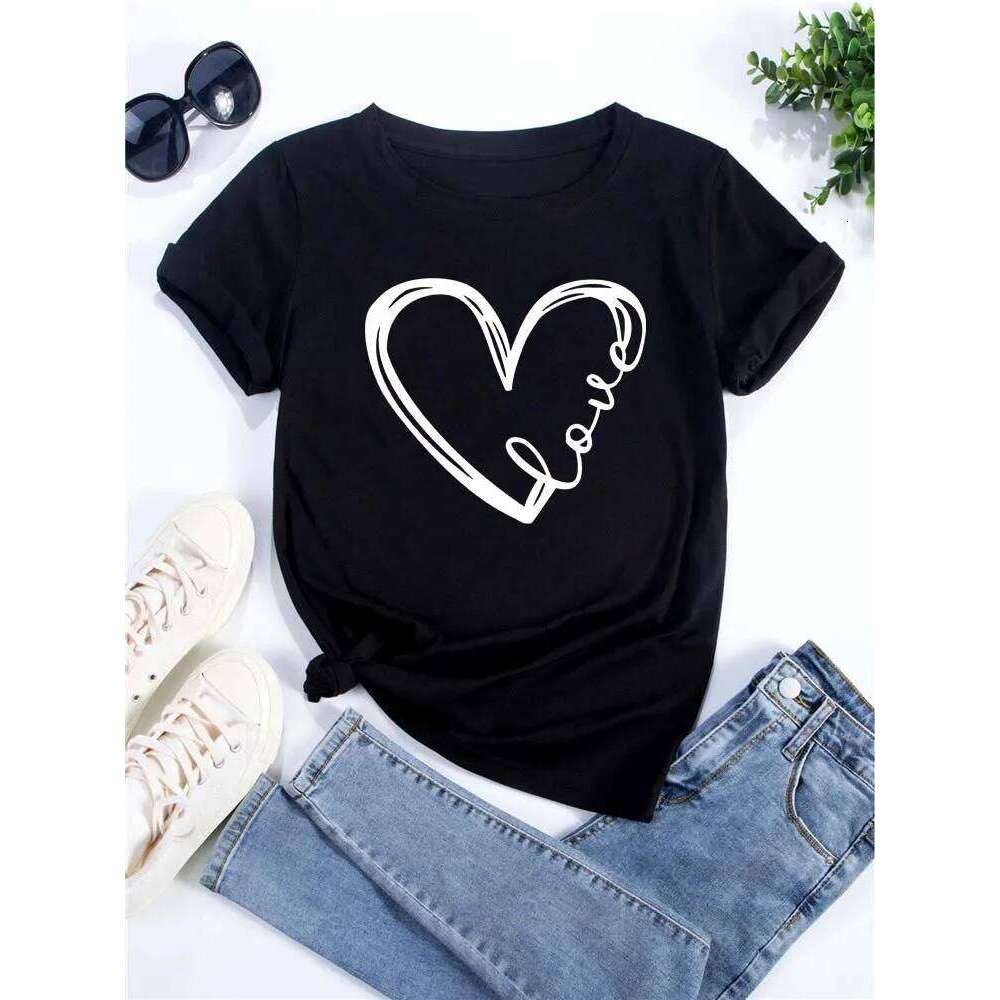 Love Heart Printed Trend Women Fashion Clothing Graphic T-shirts Clothes Print Female Shirt Short Sleeve Lady Casual Tee XJ260306