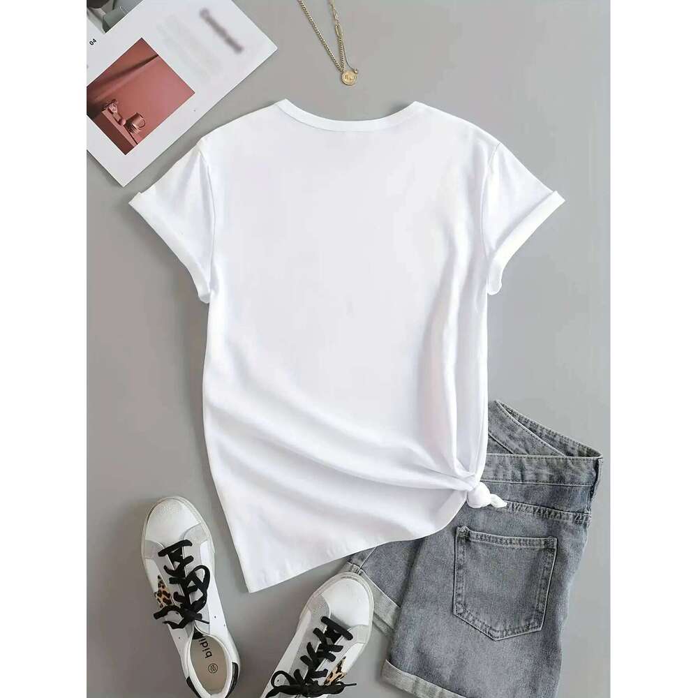 Women's Vibrant Multicolored Print Casual Crew Neck T-Shirt 2023 Collection Fashion Top for Spring Summer Short Sleeve XJ260306