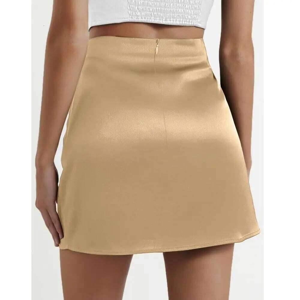 Classic Stain Mini Sexy Stretchy Satin Silk Skirt A-Line Party Skirts Women XJ260309