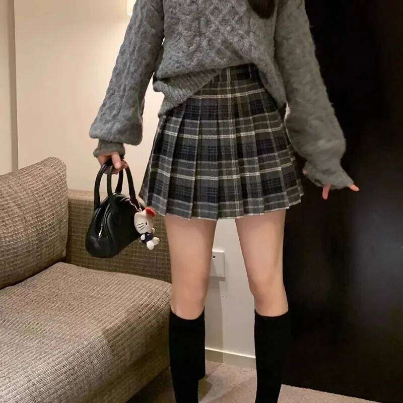 Preppy Style Plaid Pleated Women Fall Winter High Waist Woolen Mini Skirt Japanese School Uniforms Kawaii Y2k Jk Skirts XJ260309