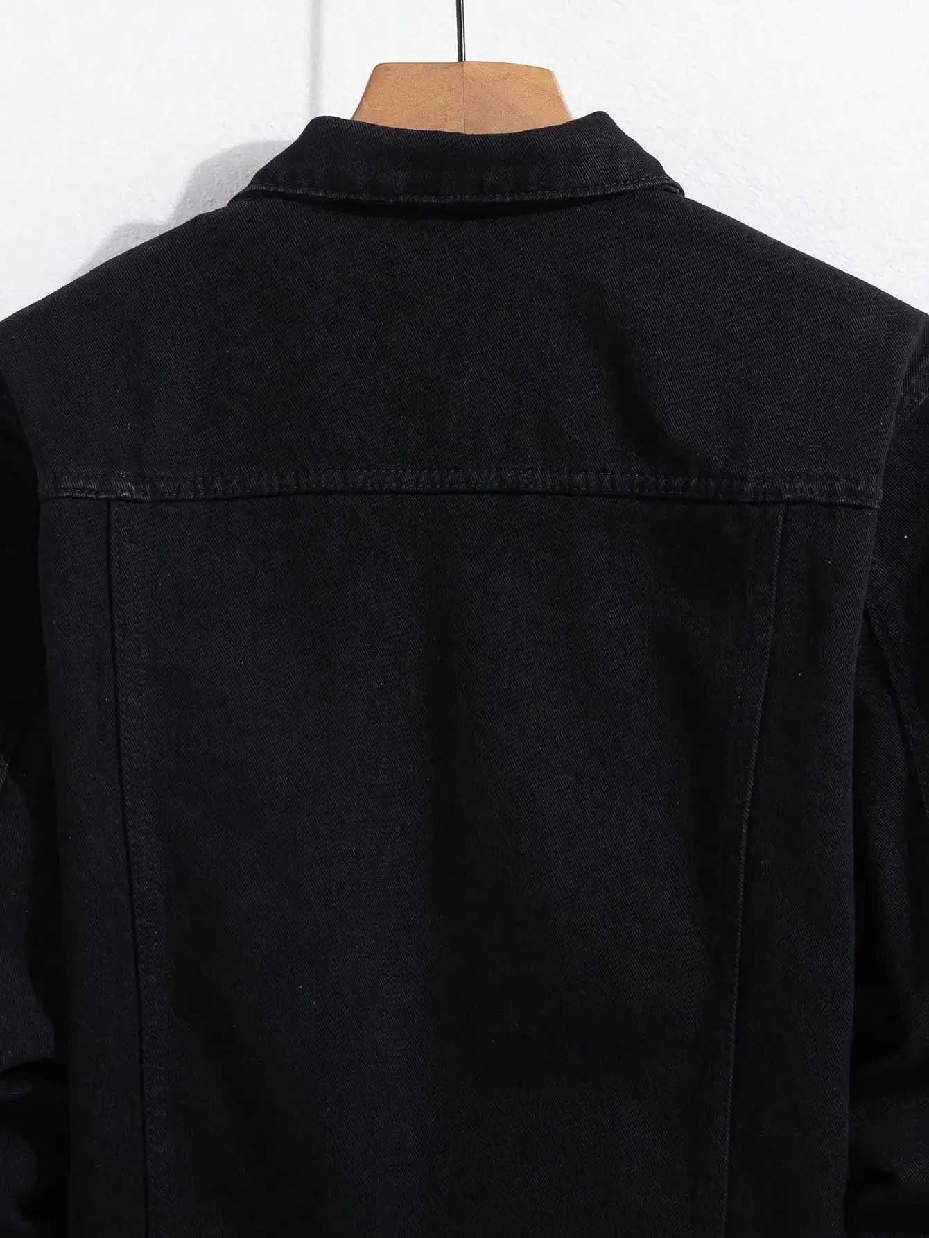 GELITAYIN Mens Spring-autumn Denim Jacket Black Minimalist Coat Daily Casual Stylish And Trendy Style M260309