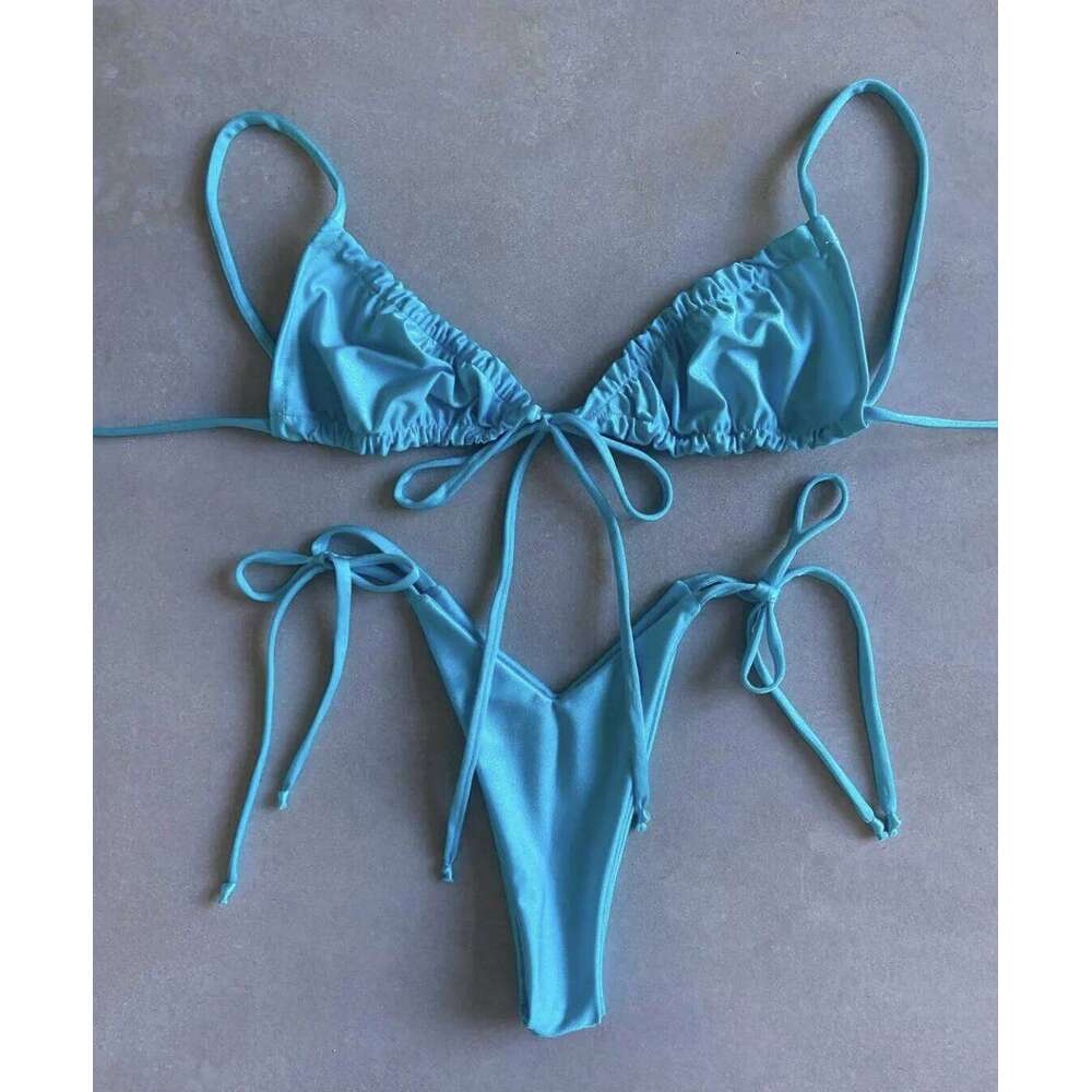 2020 women's loop strap double face plain swimsuit sexy bikini swimming pool party essential NEW XJ260206