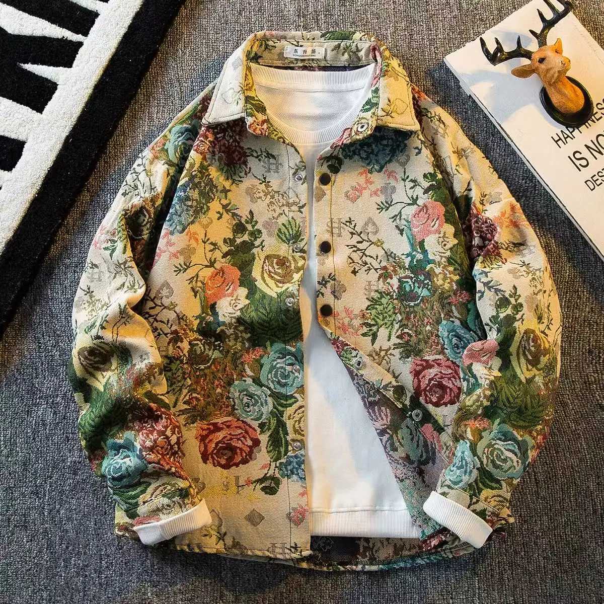 2025 spring Mens doodle Camouflage Men JaCKet Loose Turn Down Collar Cargo Lapel Coat fashion jaCKets Outerwear male M260309