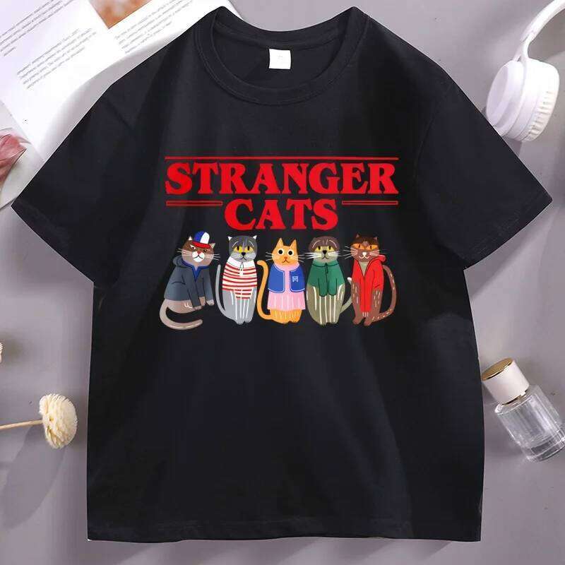 Stranger Cats T-Shirt Funny Printed Cotton Short Sleeve Loose Tee Shirt Soft High Quality O Neck Tshirt Breathable Casual Tops XJ260306