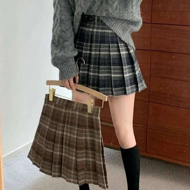 Preppy Style Plaid Pleated Women Fall Winter High Waist Woolen Mini Skirt Japanese School Uniforms Kawaii Y2k Jk Skirts XJ260309