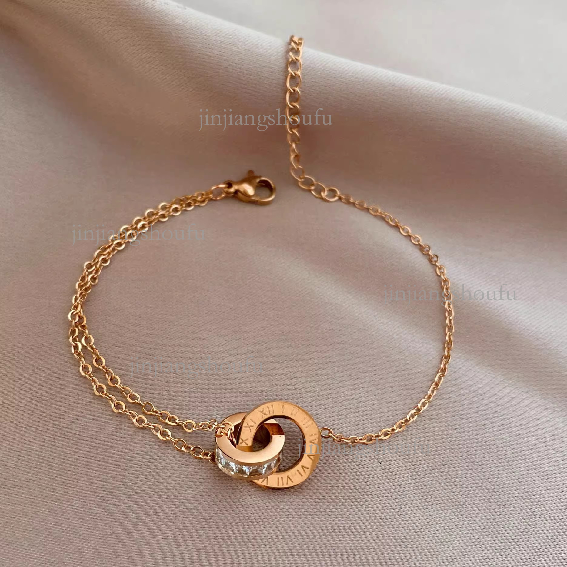 2026 Roman Numeral Inlaid Diamond Designer Bracelet Luxury Brand Women's Jewelry Fashion High-end Elegant Handmade Double Ring Bracelet Rose Gold