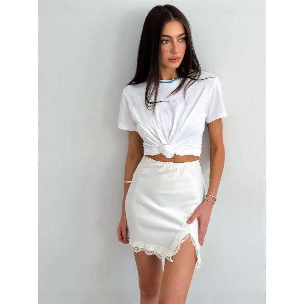 Summer New Lace Splicing High Waist Skirt Design Sense Split Fashionable Versatile Suitable Commuting in Europe and America XJ260309