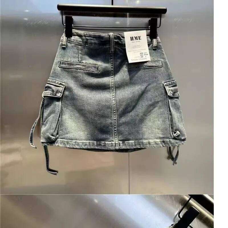 2024 New Fashion Three Dimensional Strap Pocket Wash High Tooling Denim Women Y2K Summer Vintage Casual Joker A Skirt XJ260309