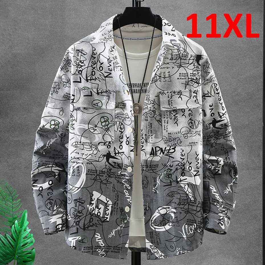 Plus Size 8XL 10XL Denim Jacket Men Spring Denim Coat Letter Graffiti Streetwear Jean Jackets Male Big Size 9XL 10XL M260309