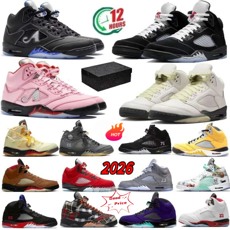 With Box 5s Basketball Shoes Reflective Tongue Black Metallic Midnight Navy Olive Lucky Green Fire Red Grape Mens Womens Trainers Sneakers 36-47