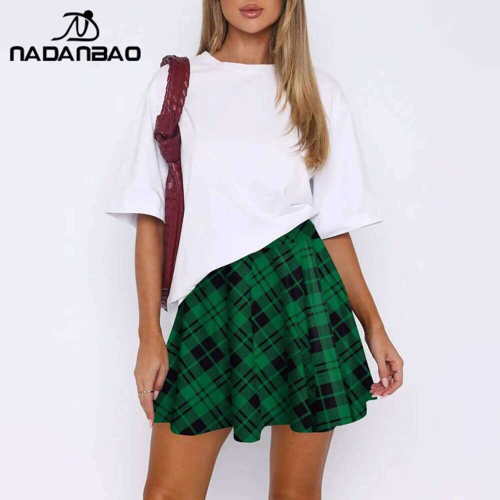 Nadanbao Summer Women High Waist Plaid Pleated Skirts Y2K Streetwear School Uniform A-Line Gym Student Short Skirt Girl XJ260309