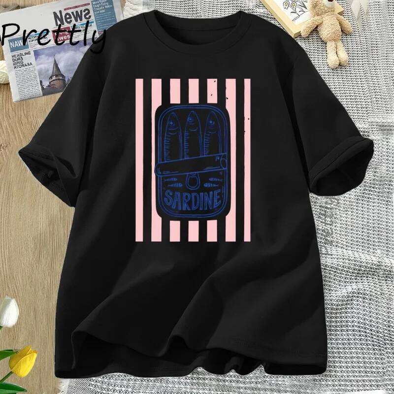 Sardines Tinned Fish T Shirt Women Summer Retro Seafood Graphic Tee Casual Cotton Short Sleeve Round Neck Tshirt Woman Clothes XJ260306