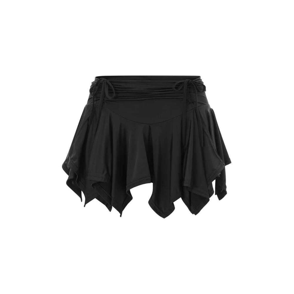 Y2k Clothing Women Solid Color Gothic Punk Irregular Skirts Summer Drawstring Tie-Up Ruched Ruffles Mini Skirt Streetwear XJ260309