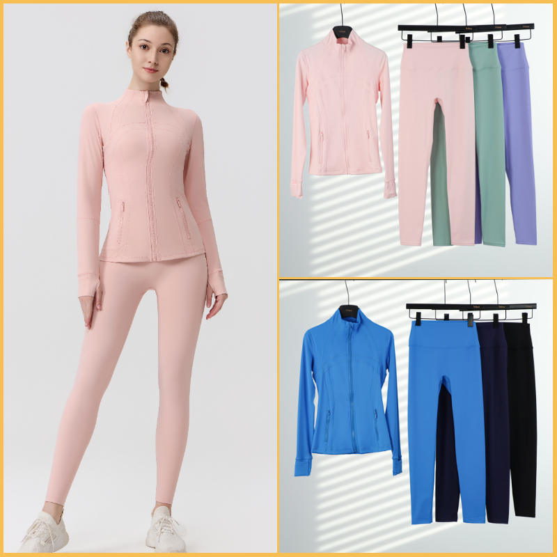 Leggings for women designer Stand Collar Jacket Gold Zipper Sports Set DF Coat Top Women's Fitness Yoga Wear 2 Piece Set Dance Studio Pants Yoga Jacket Workout Sets