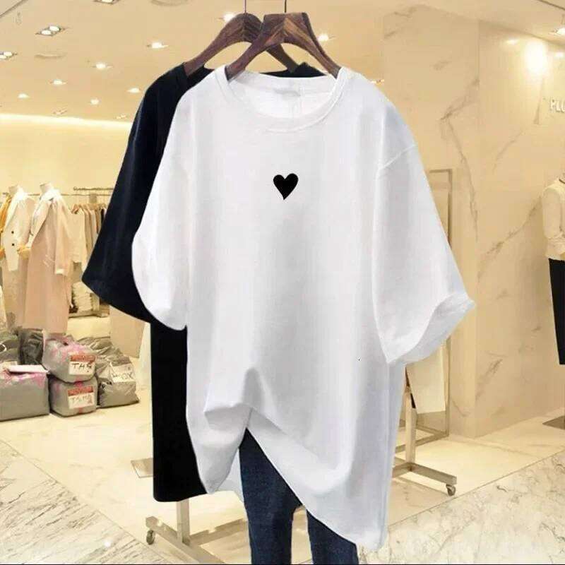 Women Casual Loose Pure Top Tees Basic Solid Pullovers Summer Love Printed Short Sleeve T-shirt XJ260306