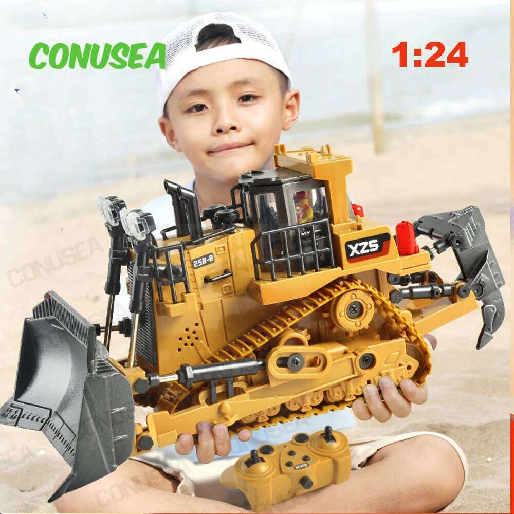 1:24 Rc Truck 9CH Bulldozer crawler 2.4G Remote Control Car Excavator Alloy Bucket 9 Channel Engineering Vehicle Toy for Boy Kid C260306