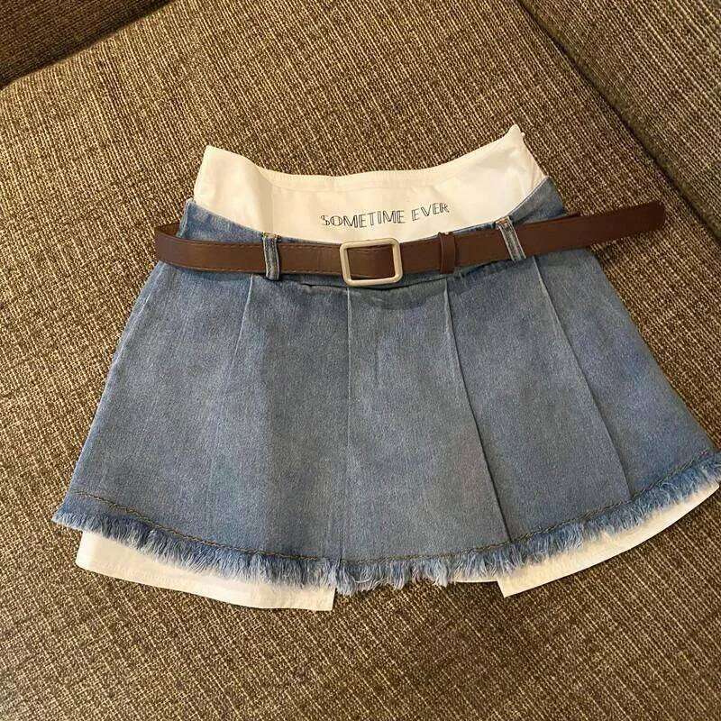 Gidyq Women High Waist Denim Summer Korean Fashion Patchwork Mini Streetwear Female Casual Tassels Jeans Skirts XJ260309