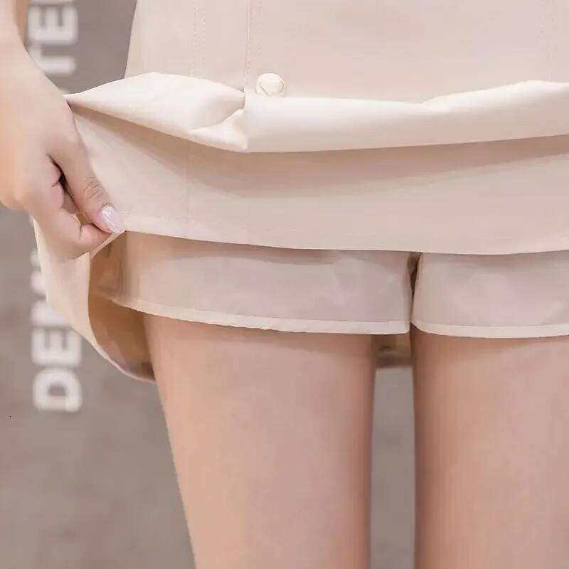 Korean pleated women's summer new high waist slim exposure-proof double-breasted A-line skirt fashion temperament skirt. XJ260309