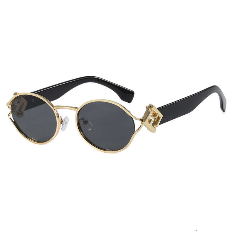 Sunglasses Letter F Oval Metal Frame Fashion Trendy UV Protection for Daily Outdoor Wear Gift High Quality Texture