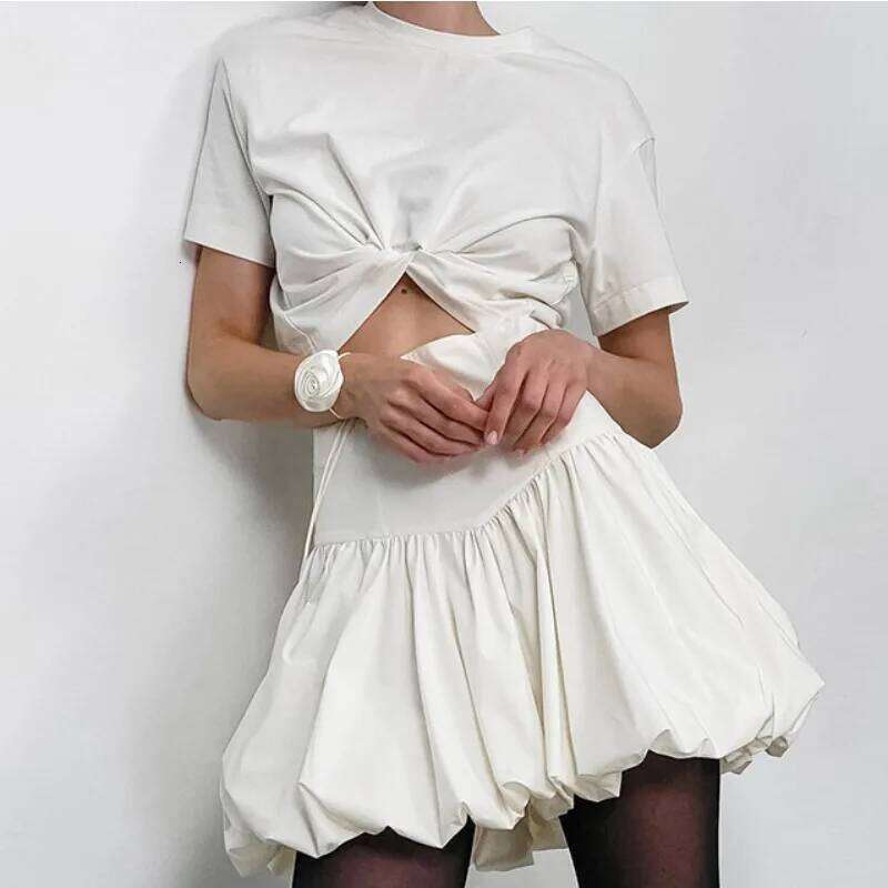 2025 100% Cotton Vintage Chic Women Pleated Bubble Mini Casual Solid Puff Balloon A-line Skirt Hotsweet Fashion Streetwear XJ260309